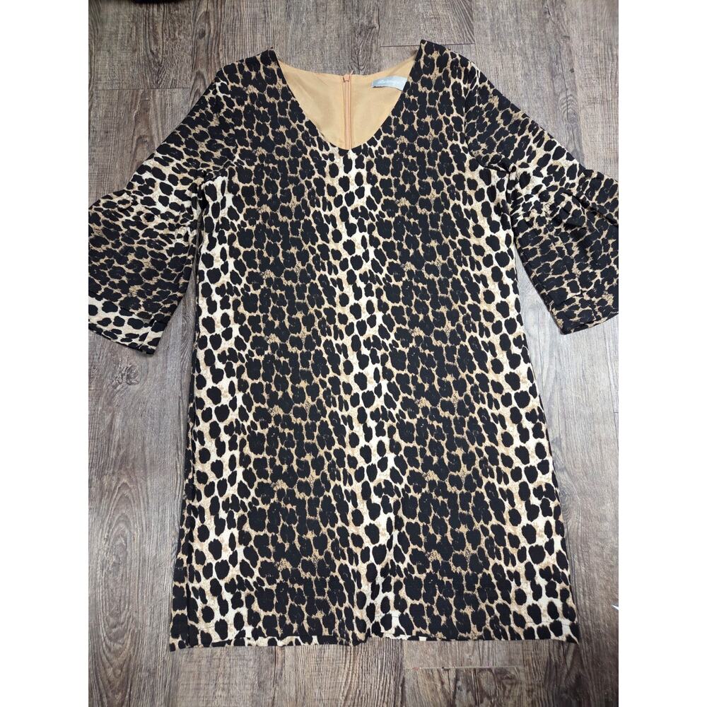 BELONGSCI Leopard Animal Print V-Neck Bell Sleeve Short Dress Size Medium
